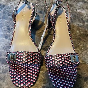 Never worn red and blue sandals 2 inch heel